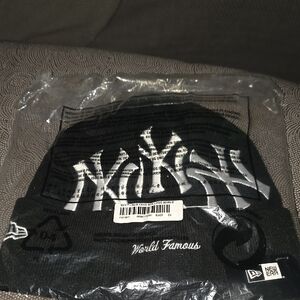 New Era X Supreme Black NYY Beanie with White Graphics